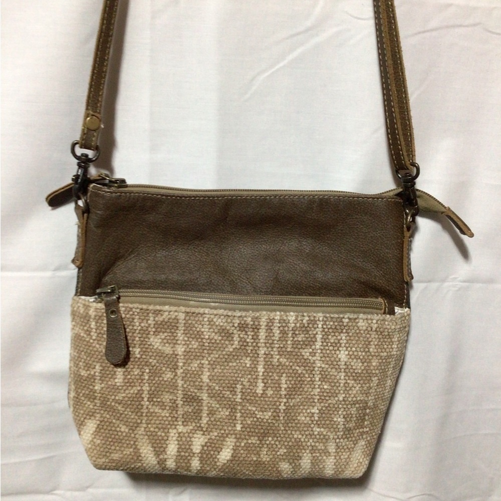 Myra Bag, Distressed Canvas and Brown Leather Shoulder Bag